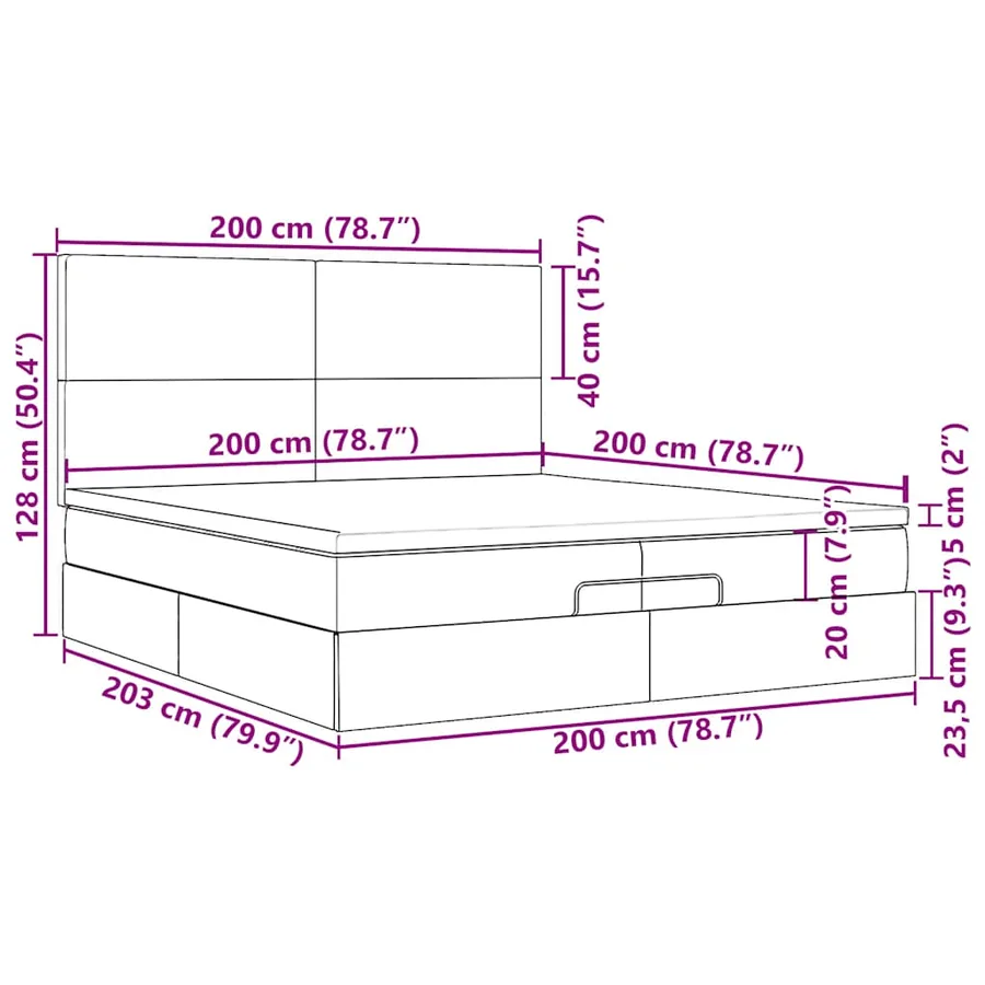 Cadre de lit ottoman avec matelas bleu foncé 200x200 cm velours - 18