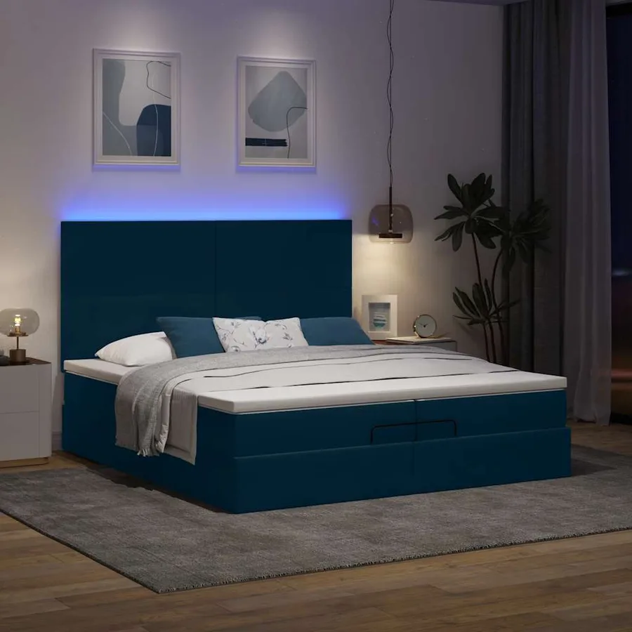Cadre de lit ottoman avec matelas bleu foncé 200x200 cm velours - 3