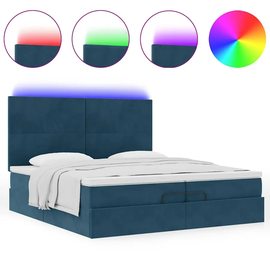 Cadre de lit ottoman avec matelas bleu foncé 200x200 cm velours - 5