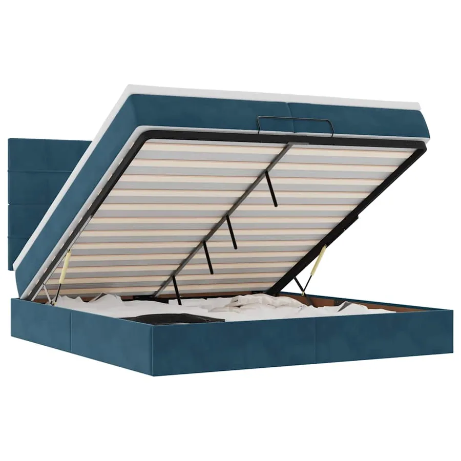 Lit coffre avec matelas et LED velours bleu foncé 200x200cm - 2