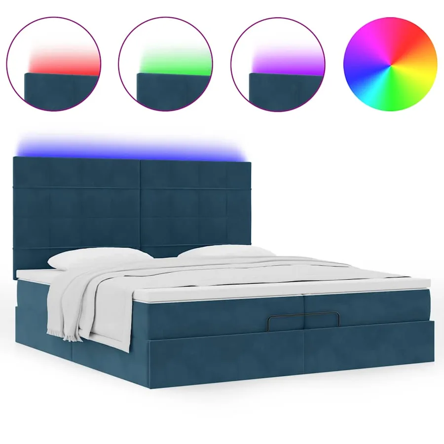 Lit coffre avec matelas et LED velours bleu foncé 200x200cm - 5