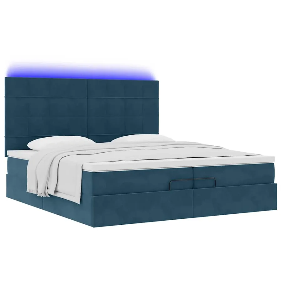 Lit coffre avec matelas et LED velours bleu foncé 200x200cm - 6