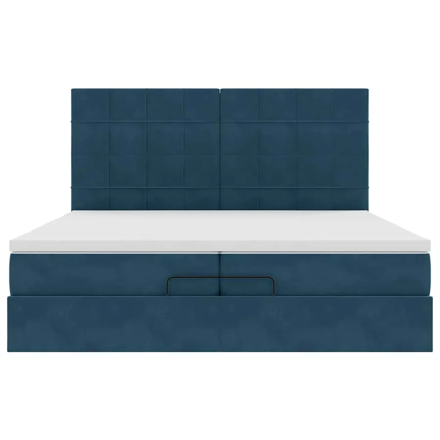 Lit coffre avec matelas et LED velours bleu foncé 200x200cm - 8