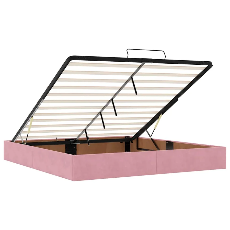 Cadre de lit ottoman avec matelas rose 200x200 cm velours - 12