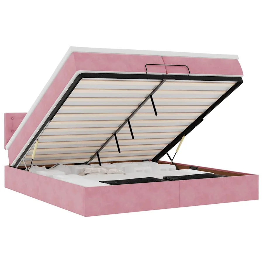 Cadre de lit ottoman avec matelas rose 200x200 cm velours - 2