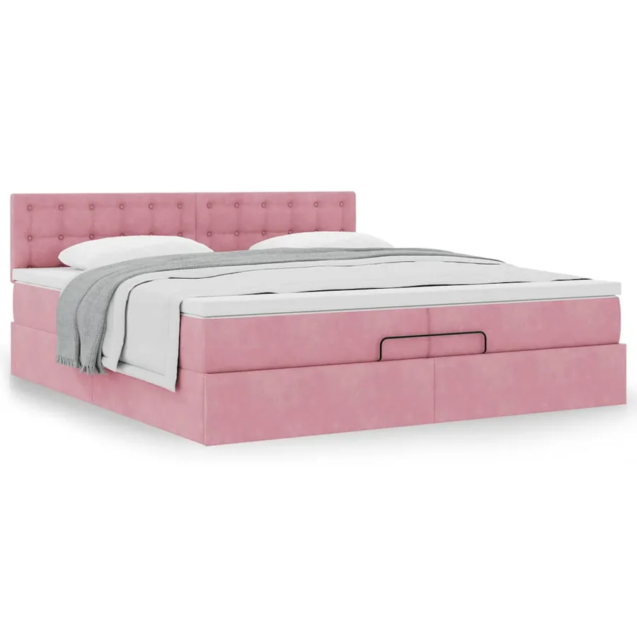 Cadre de lit ottoman avec matelas rose 200x200 cm velours - 4