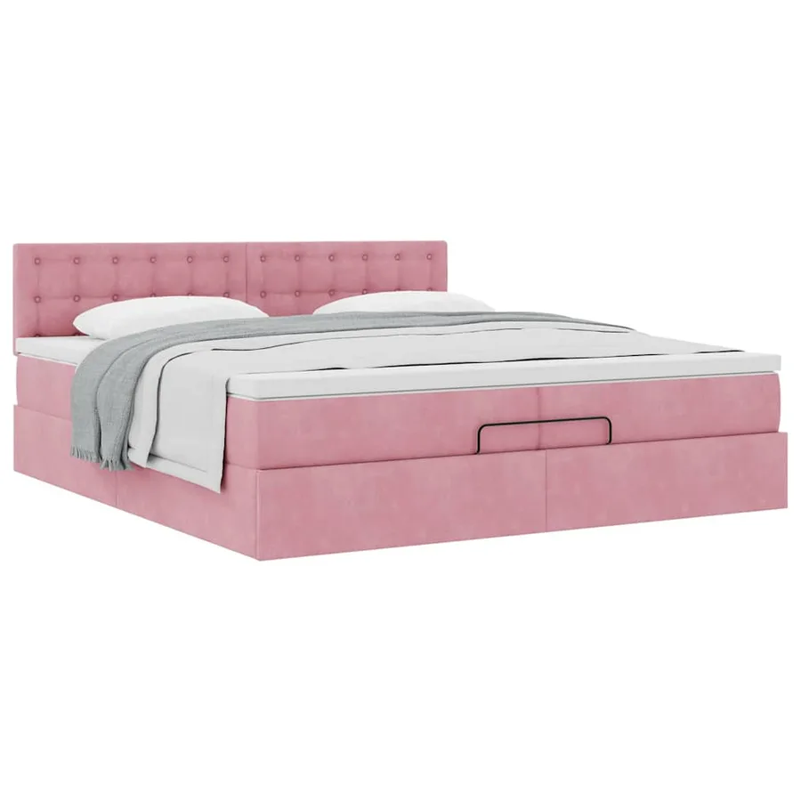 Cadre de lit ottoman avec matelas rose 200x200 cm velours - 5