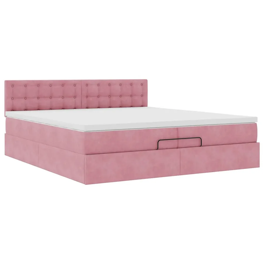 Cadre de lit ottoman avec matelas rose 200x200 cm velours - 6