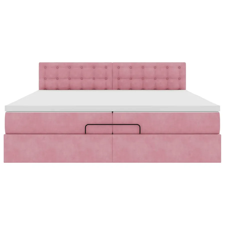 Cadre de lit ottoman avec matelas rose 200x200 cm velours - 7