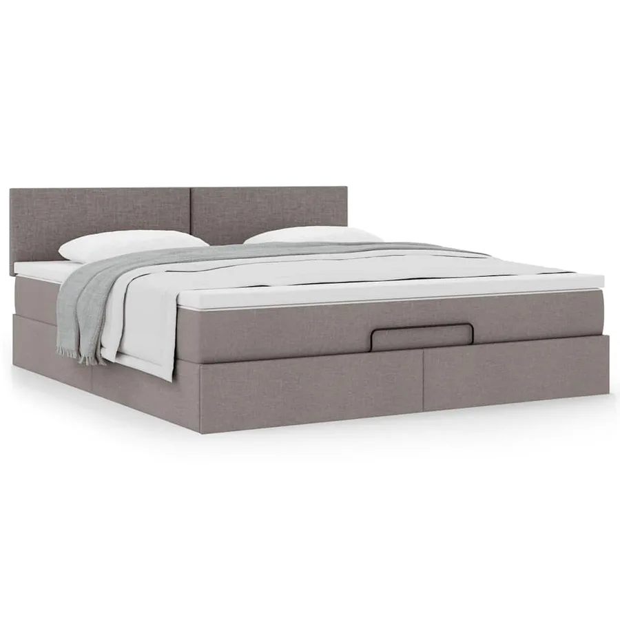 Cadre de lit ottoman avec matelas taupe 180x200 cm tissu - 4
