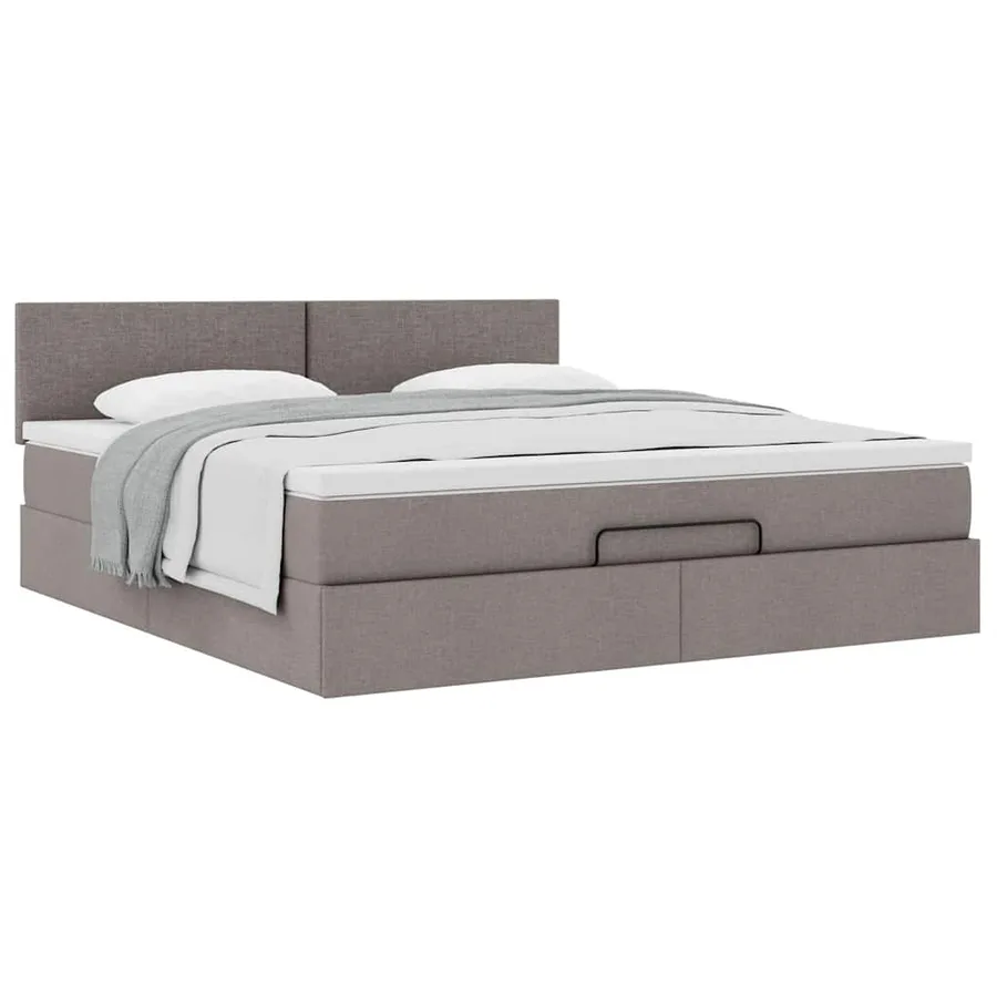 Cadre de lit ottoman avec matelas taupe 180x200 cm tissu - 5