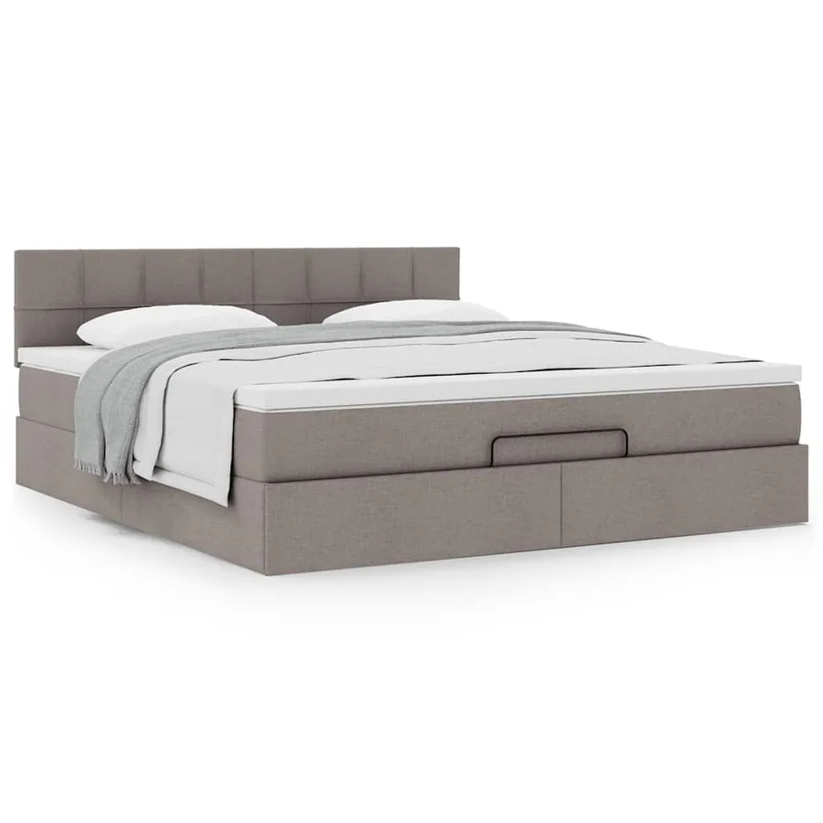 Cadre de lit ottoman avec matelas taupe 180x200 cm tissu - 4
