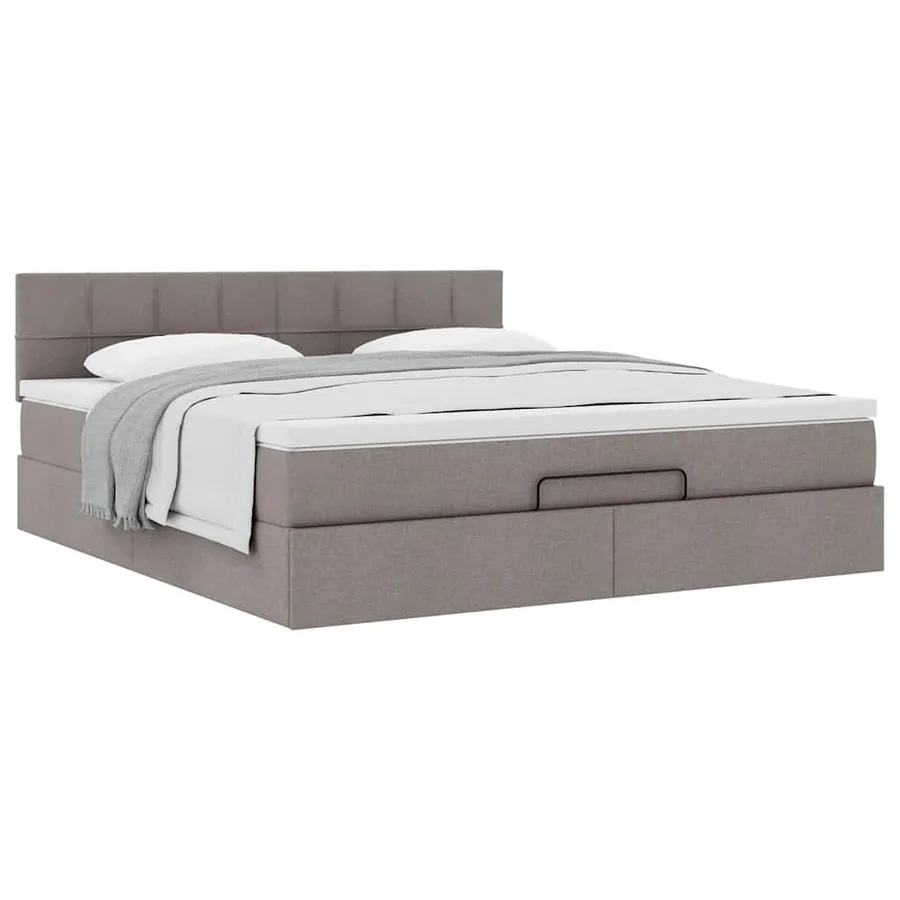 Cadre de lit ottoman avec matelas taupe 180x200 cm tissu - 5