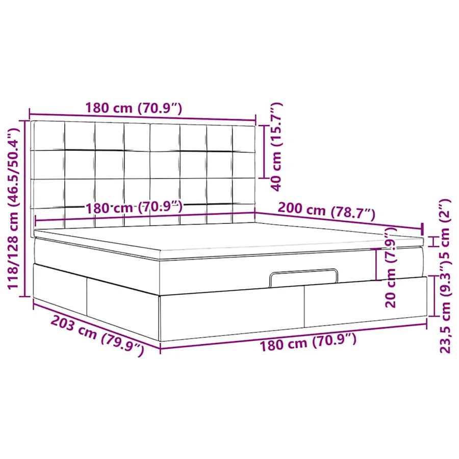 Cadre de lit ottoman avec matelas taupe 180x200 cm tissu - 18