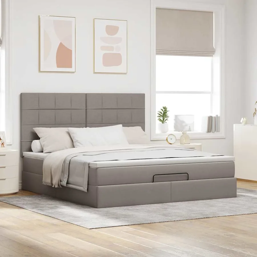 Cadre de lit ottoman avec matelas taupe 180x200 cm tissu - 4