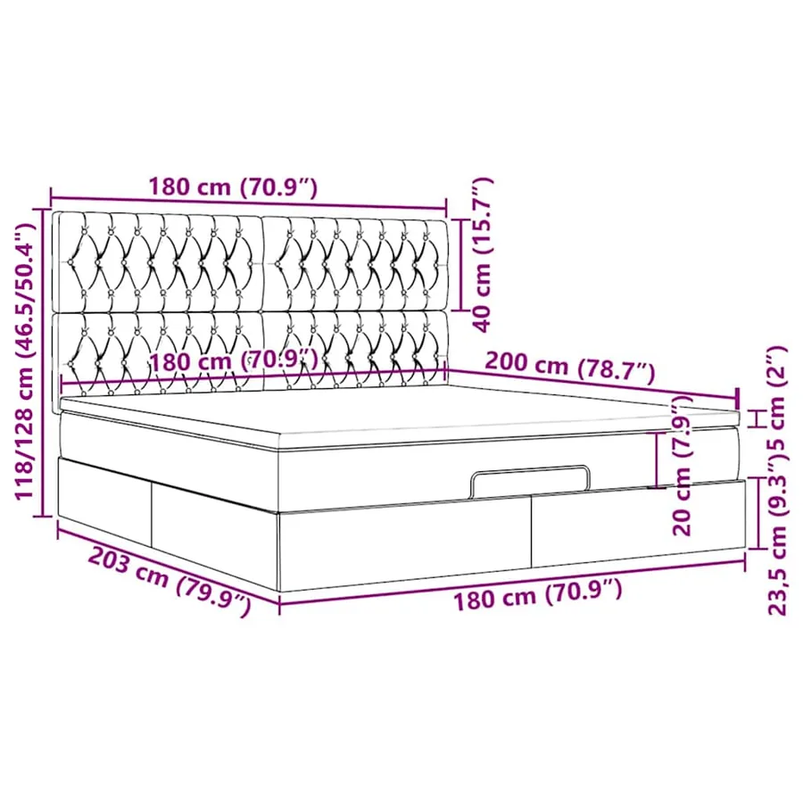 Cadre de lit ottoman avec matelas taupe 180x200 cm tissu - 18