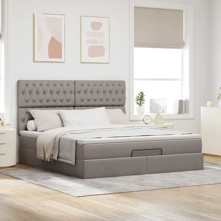 Cadre de lit ottoman avec matelas taupe 180x200 cm tissu - 4