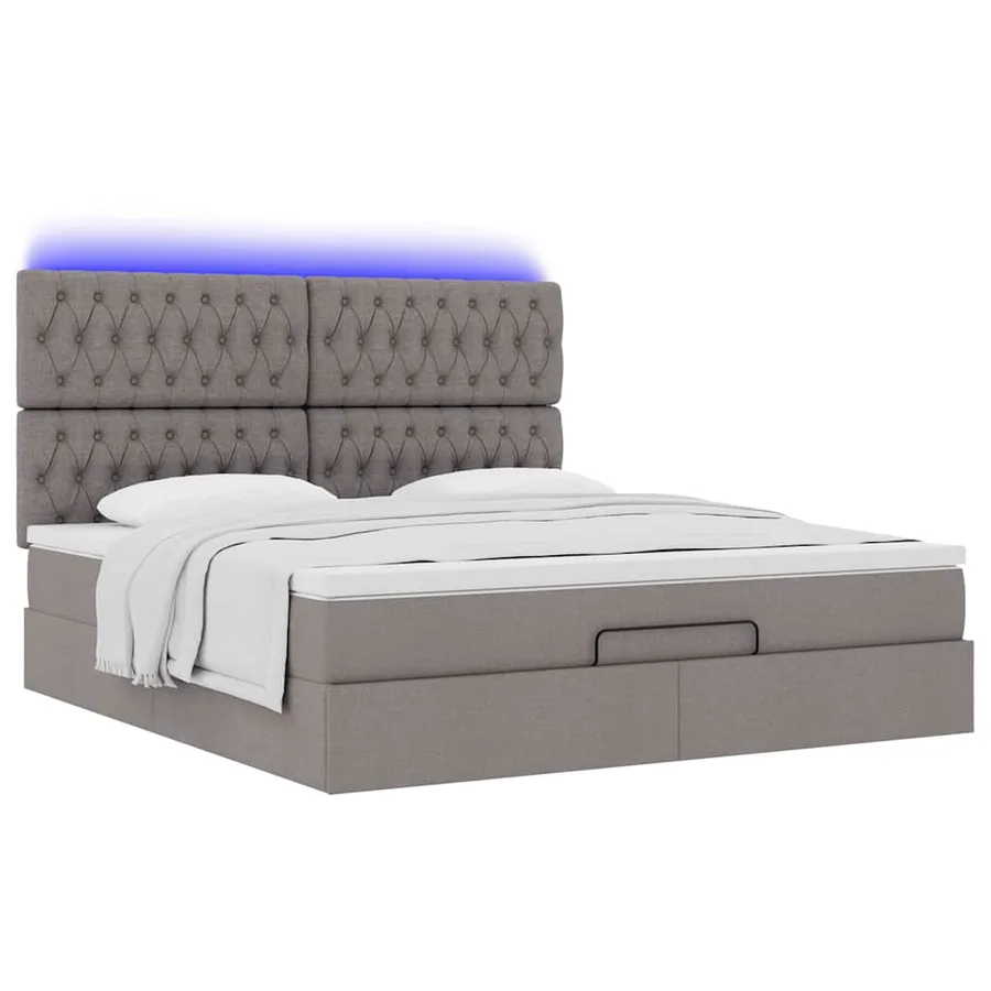 Cadre de lit ottoman avec matelas taupe 180x200 cm tissu - 6