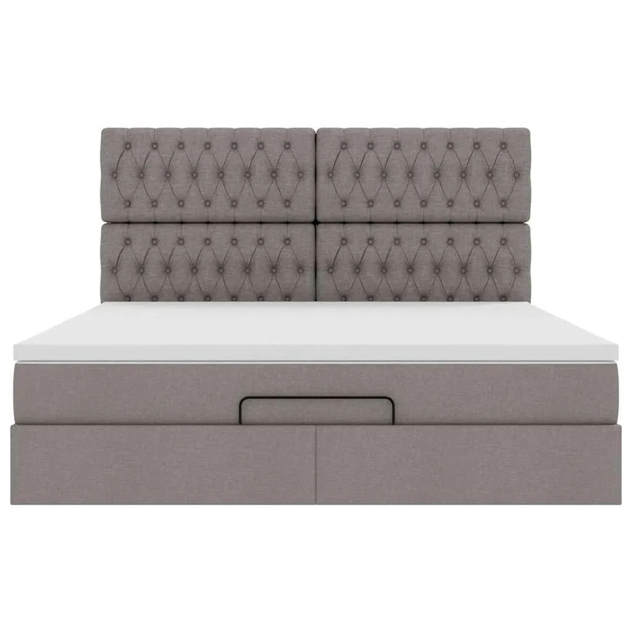 Cadre de lit ottoman avec matelas taupe 180x200 cm tissu - 8