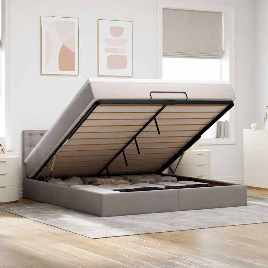 Lit ottoman avec matelas et LED Taupe 180x200cm tissu