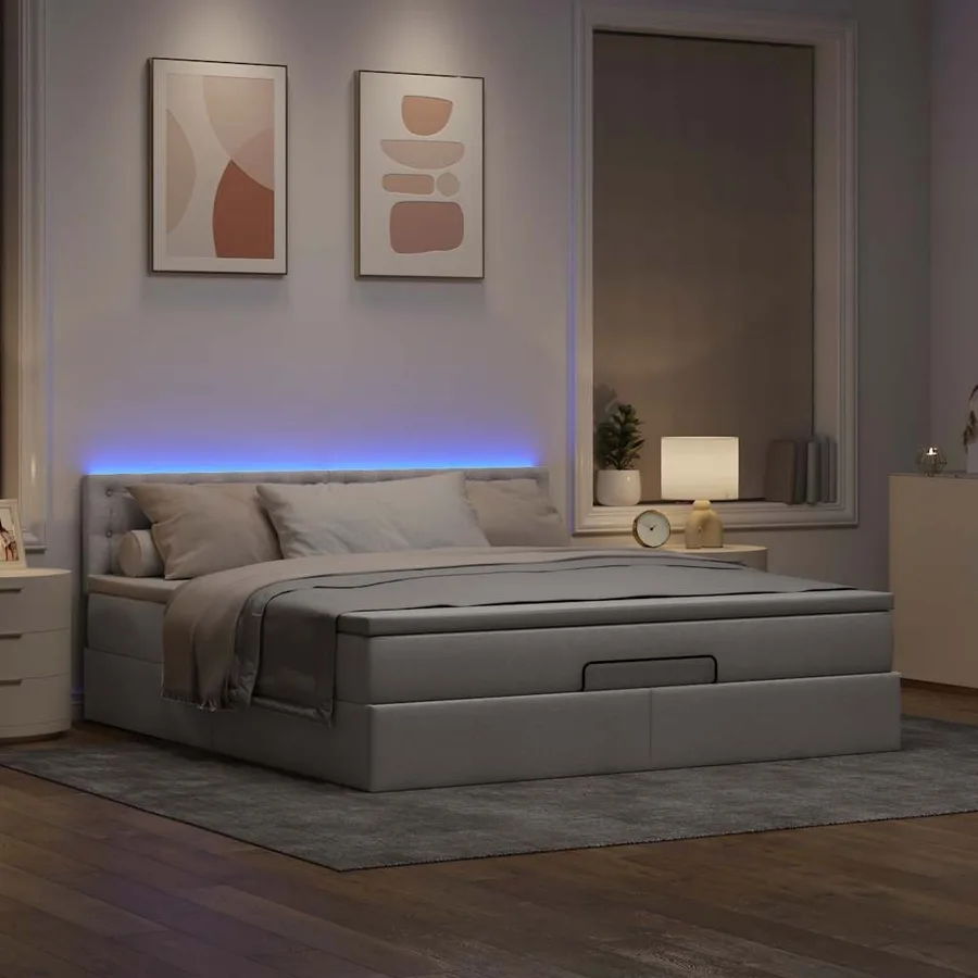 Lit ottoman avec matelas et LED Taupe 180x200cm tissu - 3