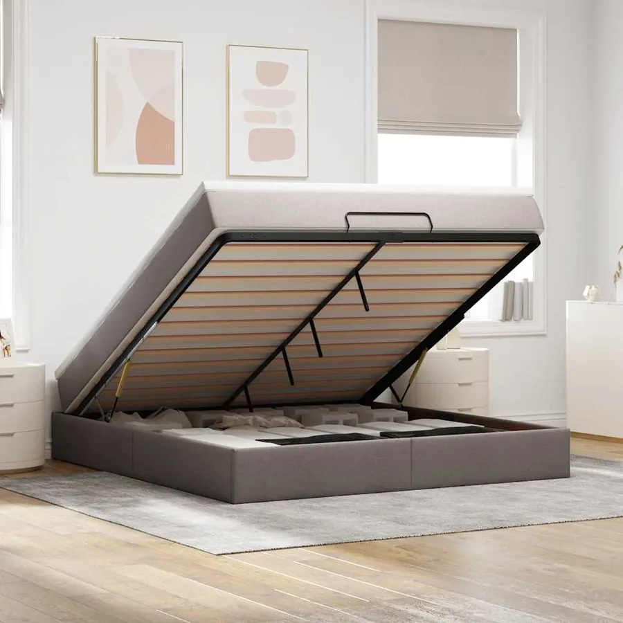 Cadre de lit ottoman avec matelas taupe 180x200 cm tissu