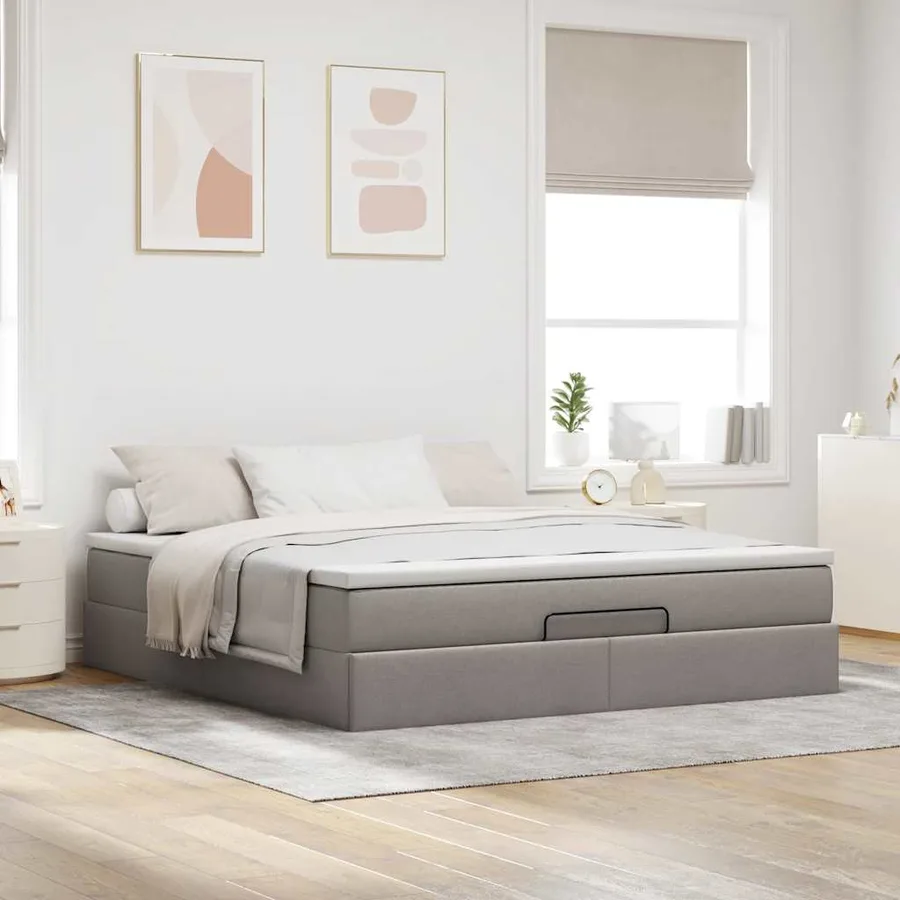 Cadre de lit ottoman avec matelas taupe 180x200 cm tissu - 3