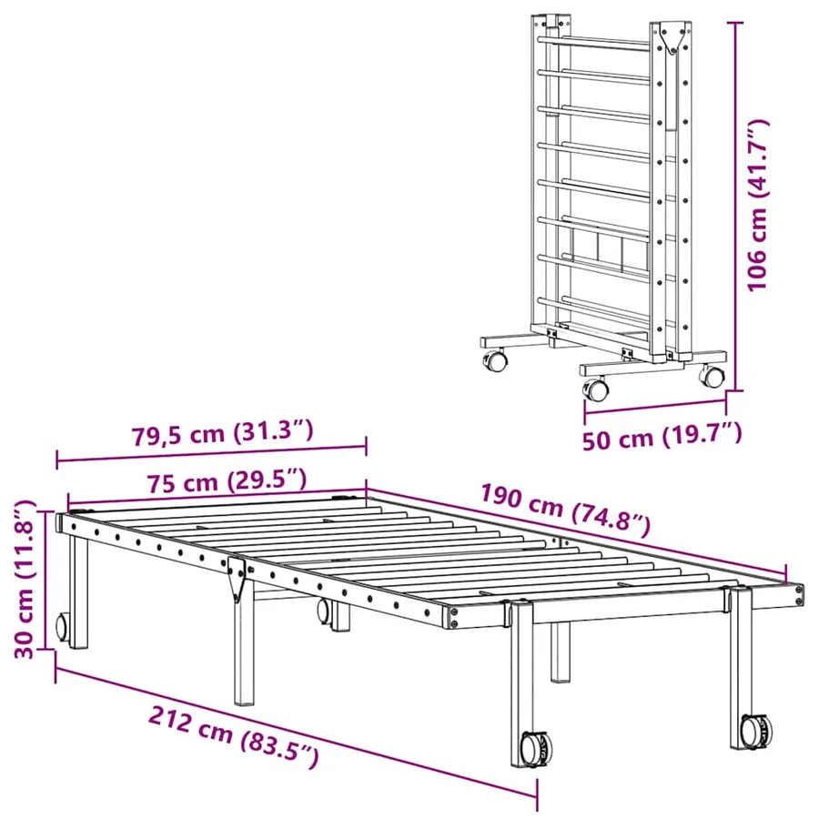 Cadre de lit sans matelas pliable blanc 75x190 cm acier - 12