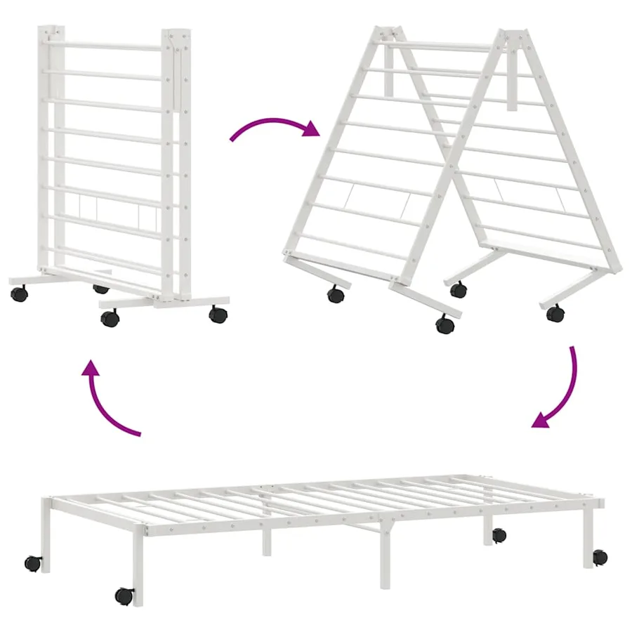 Cadre de lit sans matelas pliable blanc 75x190 cm acier - 9