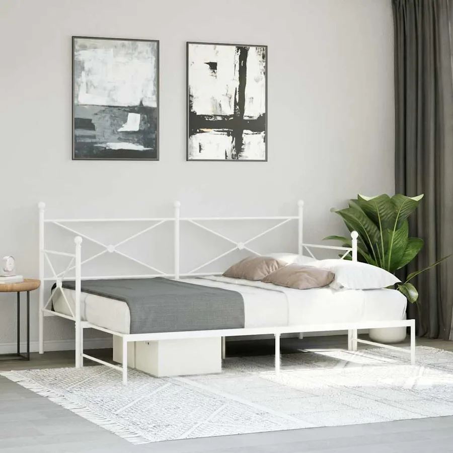 Lit de jour avec lit gigogne sans matelas blanc 80x200 cm acier - 3