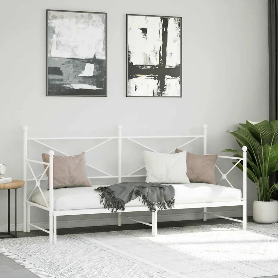 Lit de jour avec lit gigogne sans matelas blanc 80x200 cm acier - 4
