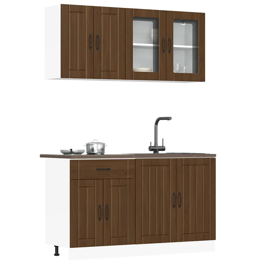 Ensemble de 4 meubles de cuisine "Lucca" en chêne brun contrecollé