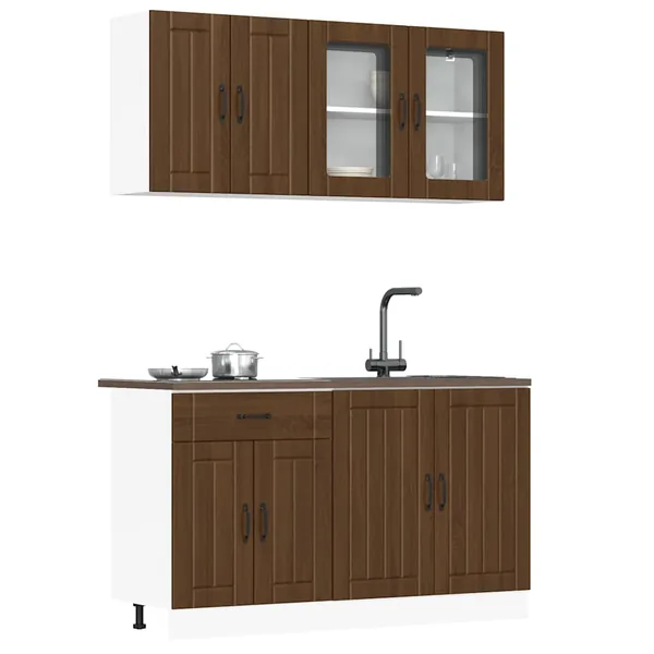 Ensemble de 4 meubles de cuisine "Lucca" en chêne brun contrecollé