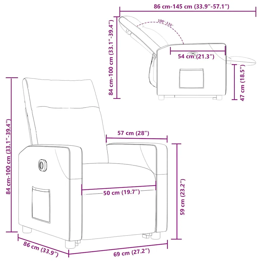 Fauteuil inclinable électrique bleu tissu - 17