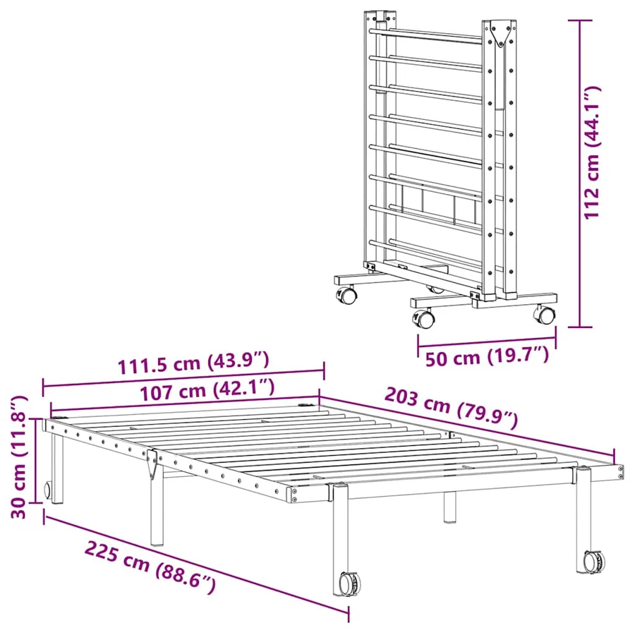 Cadre de lit sans matelas pliable blanc 107x203 cm acier - 12