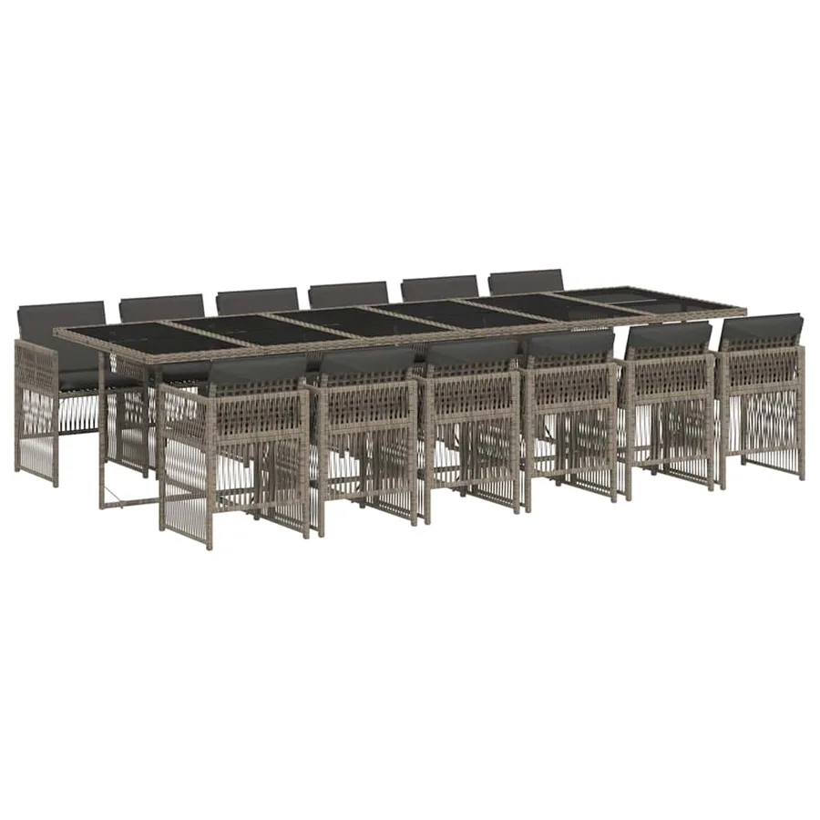 Ensemble à manger de jardin coussins 13 pcs gris résine tressée - 2