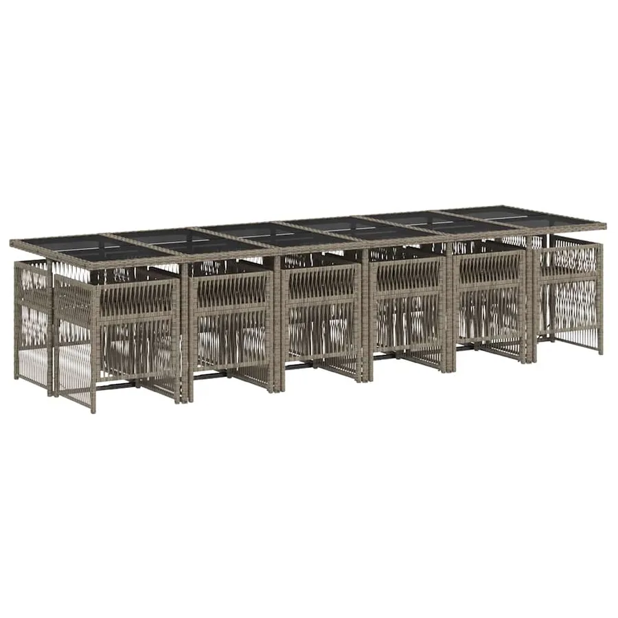 Ensemble à manger de jardin coussins 13 pcs gris résine tressée - 3