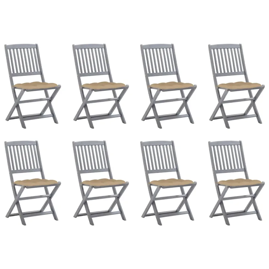 Chaises pliables d'extérieur lot de 8 et coussins Bois d'acacia