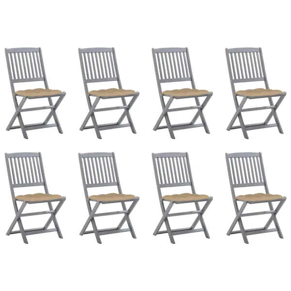 Chaises pliables d'extérieur lot de 8 et coussins Bois d'acacia