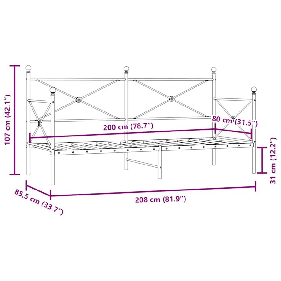 Lit de repos sans matelas noir 80x200 cm acier - 11