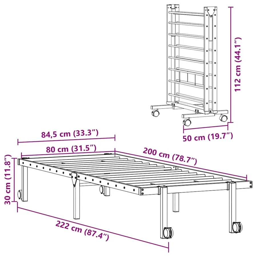 Cadre de lit sans matelas pliable noir 80x200 cm acier - 12