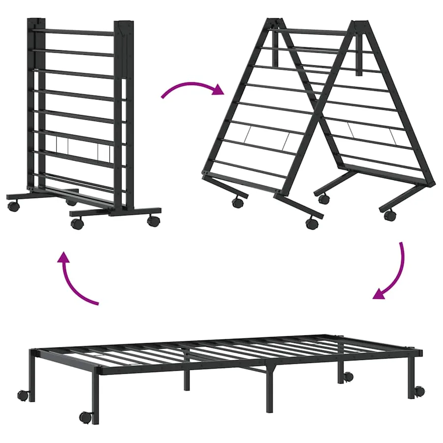 Cadre de lit sans matelas pliable noir 80x200 cm acier - 9