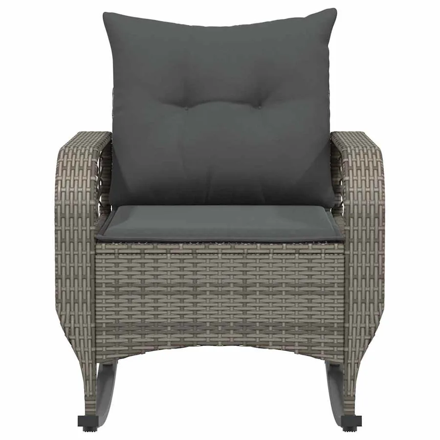 Chaise à bascule de jardin avec coussins gris résine tressée - 4