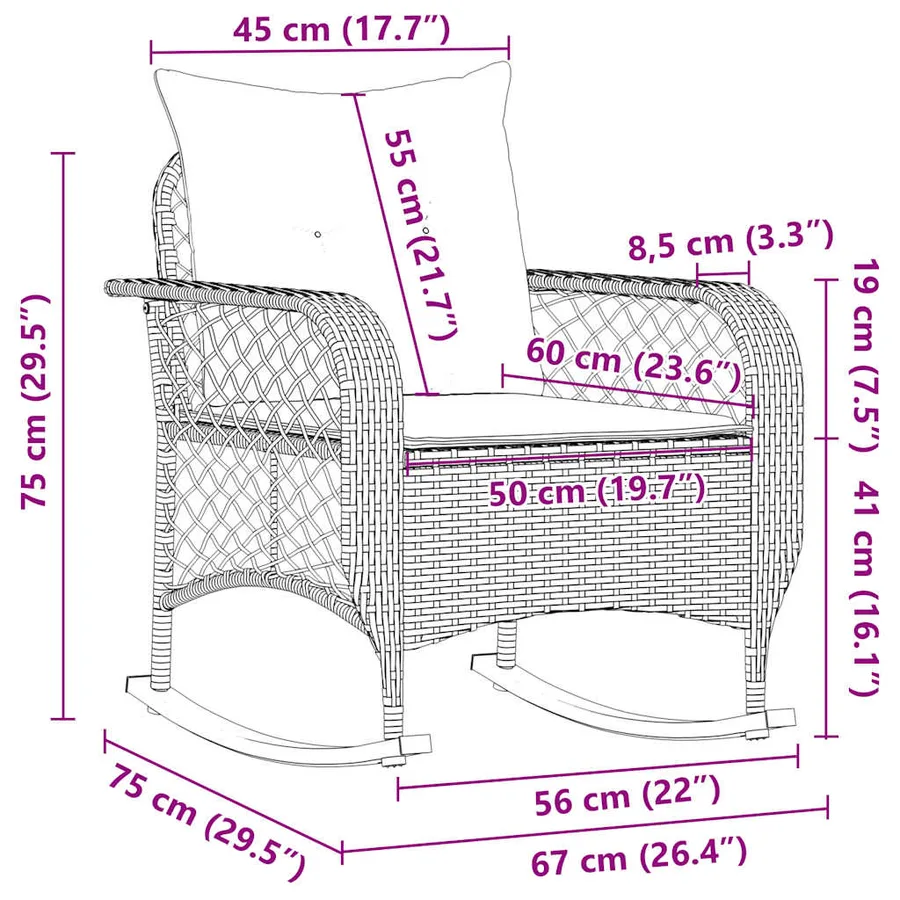 Chaise à bascule de jardin avec coussins gris résine tressée - 9