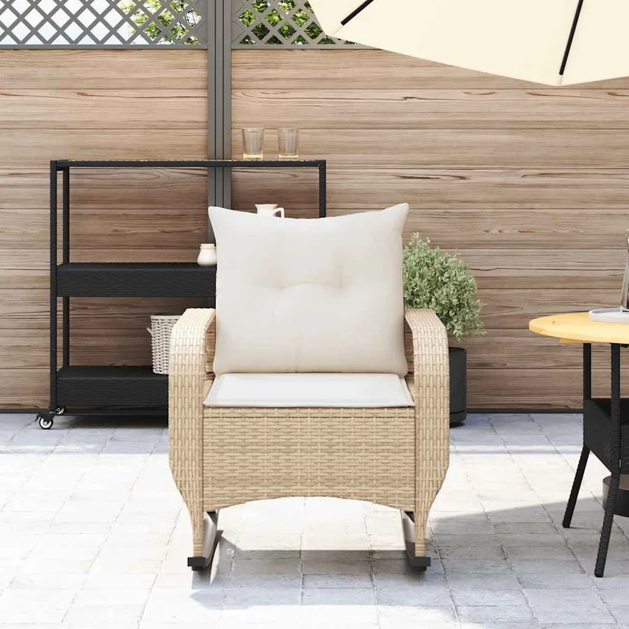Chaise à bascule de jardin avec coussins beige résine tressée - 3