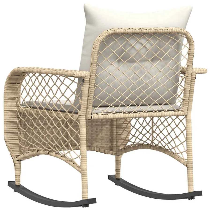 Chaise à bascule de jardin avec coussins beige résine tressée - 6