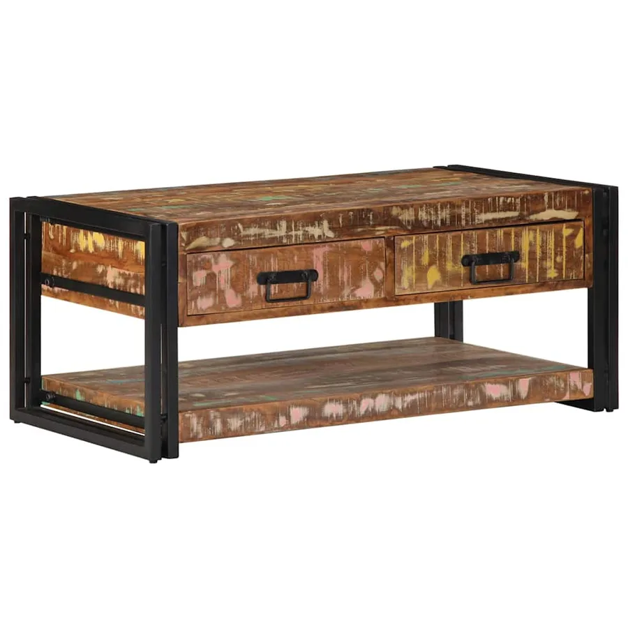 Table basse multicolore 90x50x38 cm bois de récupération massif - 2