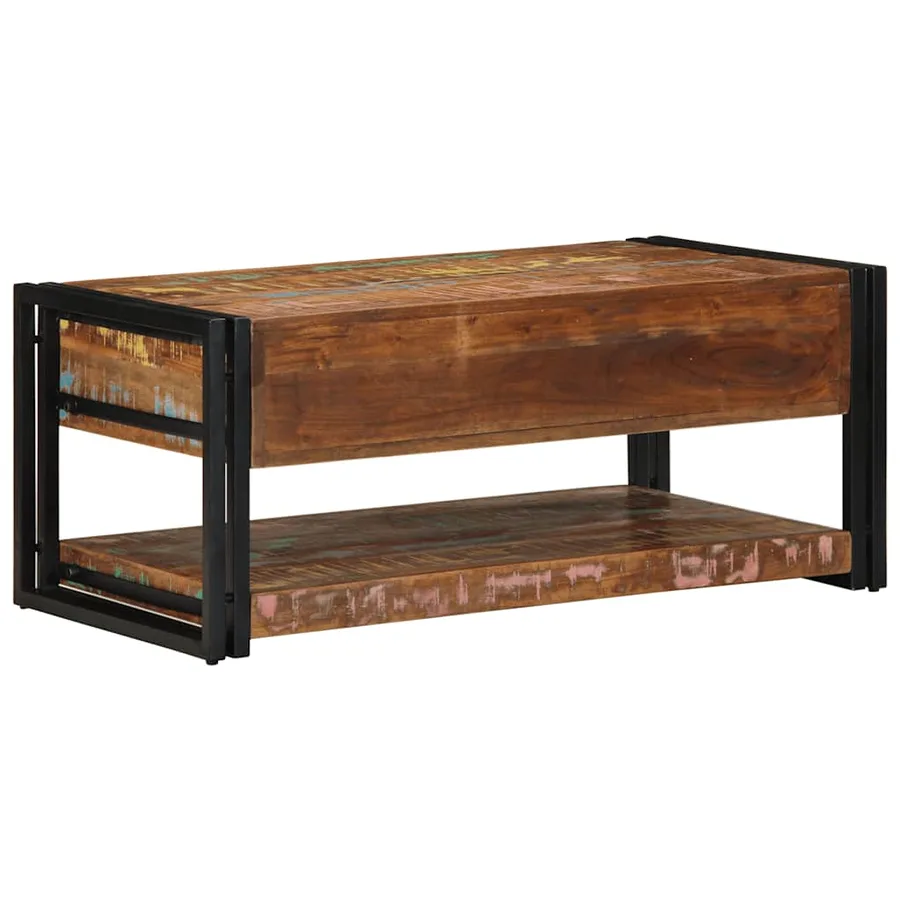 Table basse multicolore 90x50x38 cm bois de récupération massif - 6