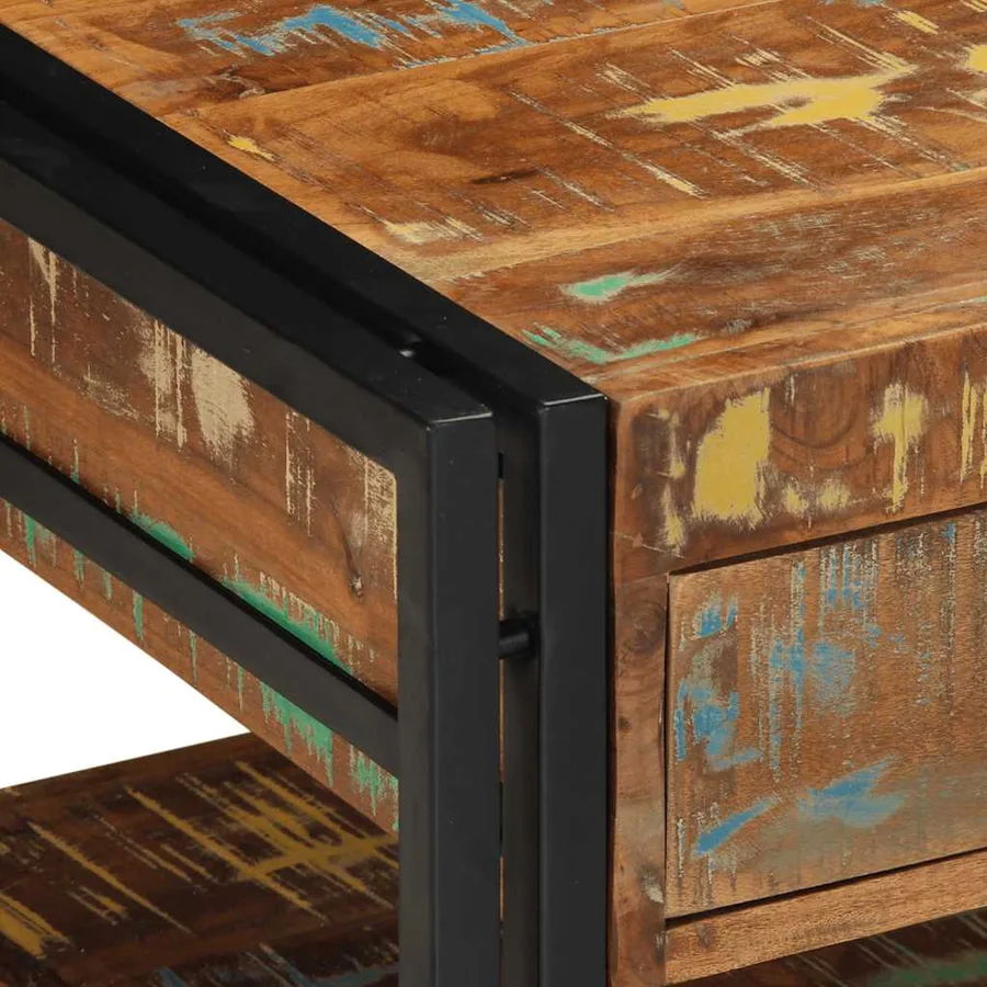 Table basse multicolore 90x50x38 cm bois de récupération massif - 7