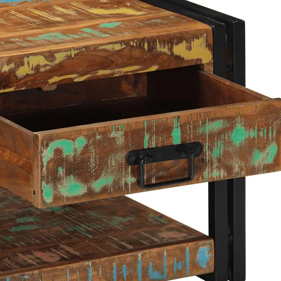 Table basse multicolore 90x50x38 cm bois de récupération massif - 8